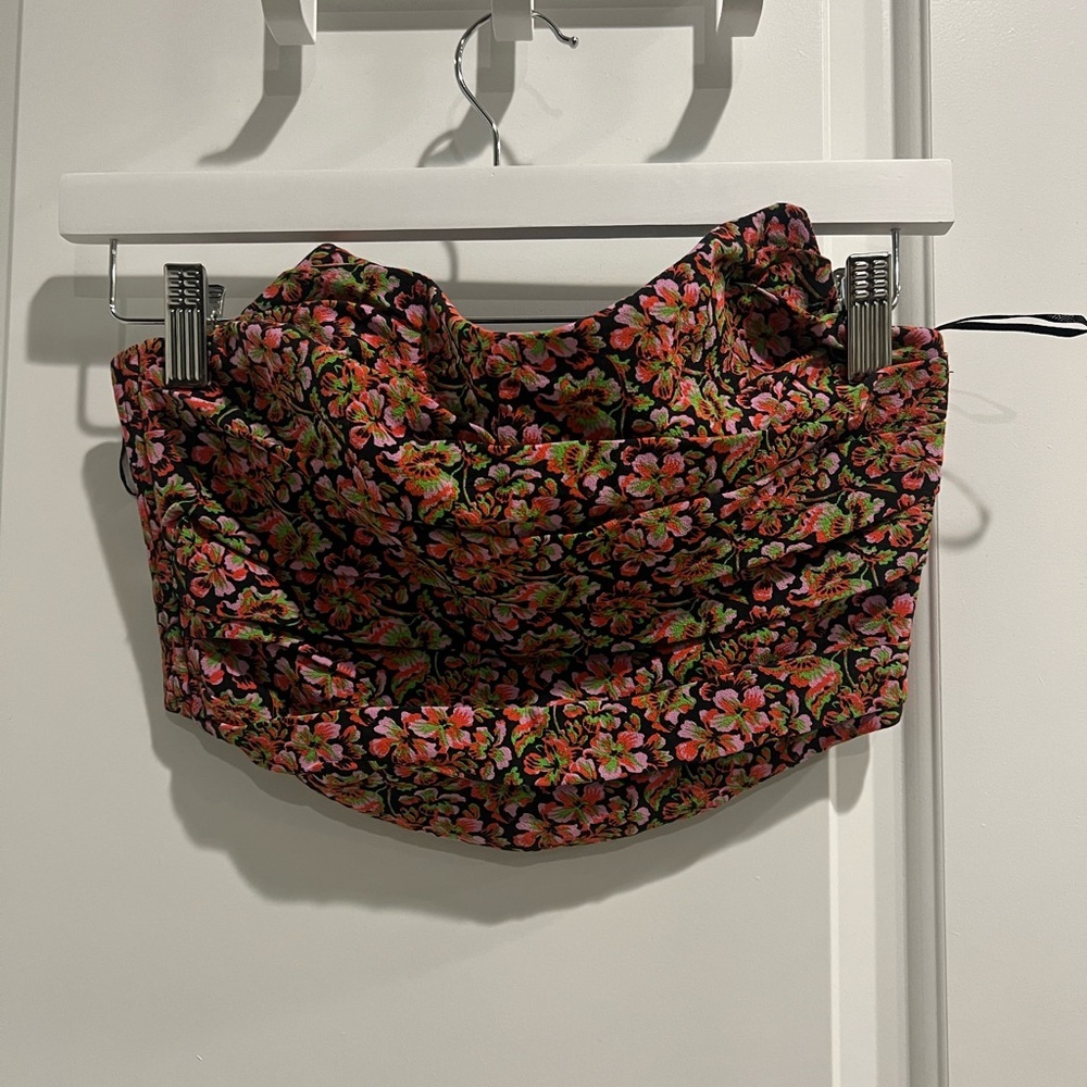 Zara Black Floral Tube Top with boning XS